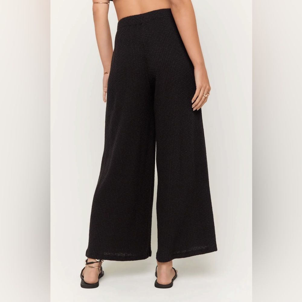 Theory Black Ottoman Ribbed Palazzo Pants Size 8 Pull-On Culotte Wide Leg